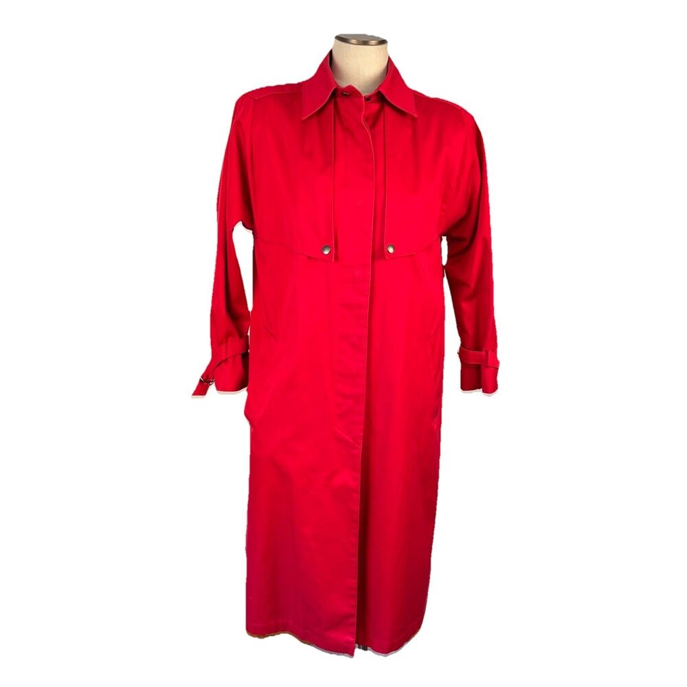 VTG 70s 80s JG Hook Red Trench Coat Made in USA Belted Size 10 P Union Made